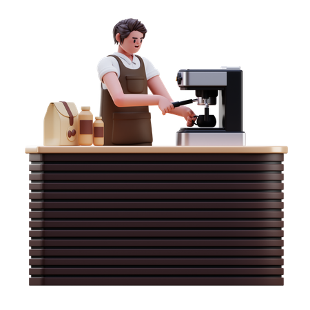 Barista usando máquina de café  3D Illustration