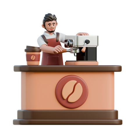 Barista usando máquina de café expresso  3D Illustration