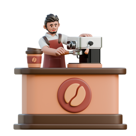 Barista usando una máquina de café expreso  3D Illustration