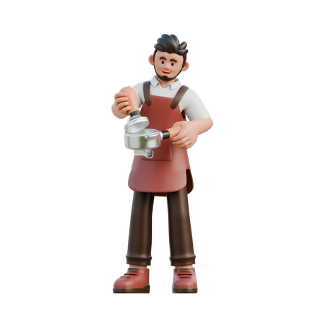 Barista usando um porta-filtro  3D Illustration