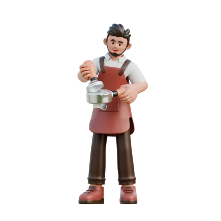 Barista usando um porta-filtro  3D Illustration