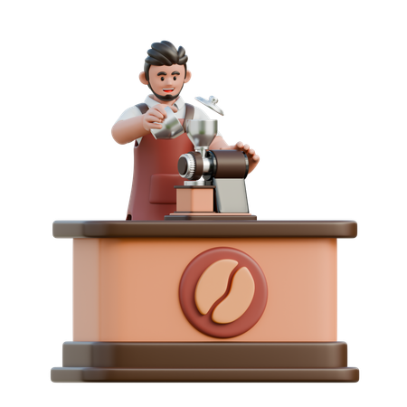 Barista using an electric grinder  3D Illustration