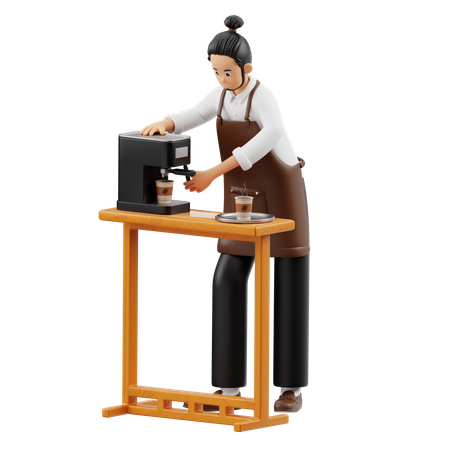 Barista Using Coffee Machine  3D Illustration