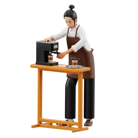 Barista Using Coffee Machine  3D Illustration