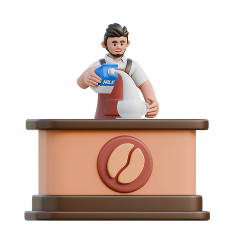 El barista vierte leche  3D Illustration