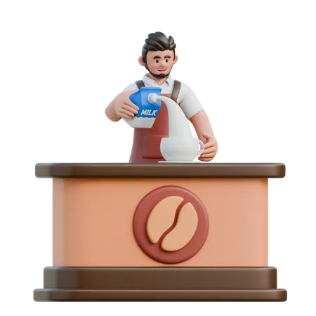 El barista vierte leche  3D Illustration