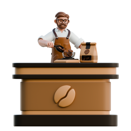 Barista Weighing Coffee Beans At Coffee Shop  3D Illustration
