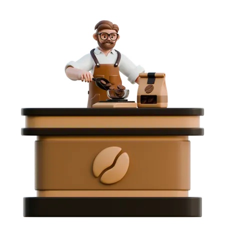 Barista Weighing Coffee Beans At Coffee Shop  3D Illustration