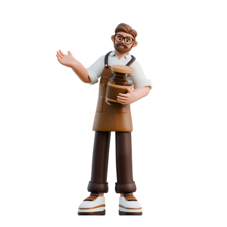 Barista With Apron And Coffee Cup  3D Illustration