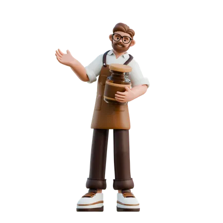 Barista With Apron And Coffee Cup  3D Illustration