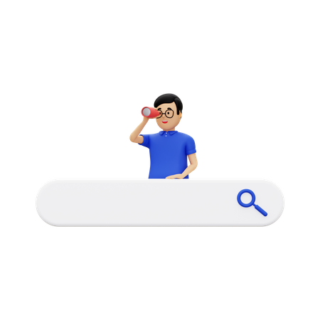 Barra de búsqueda con un hombre que lleva binoculares  3D Icon