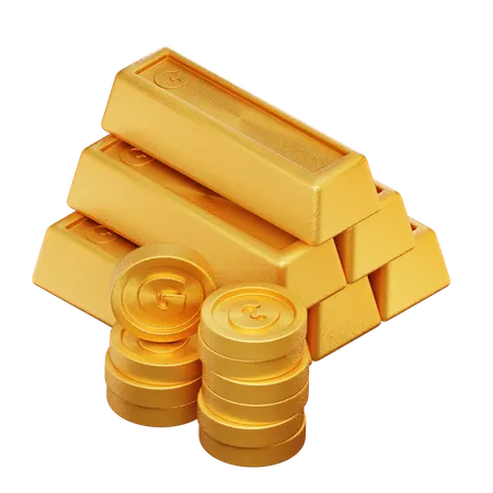 Barra de oro y moneda de oro  3D Icon