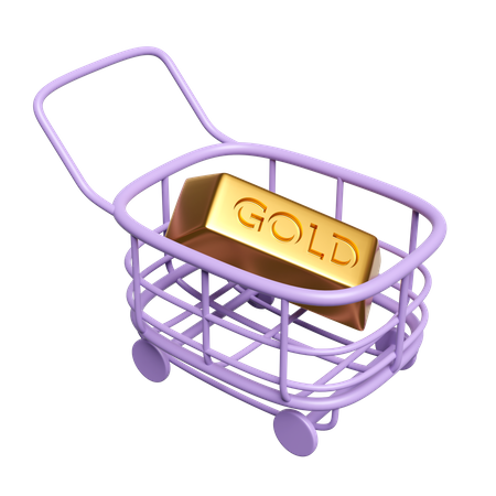 Barra de ouro no carrinho de compras  3D Icon