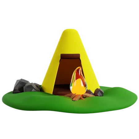 Tenda de acampamento com fogueira  3D Icon