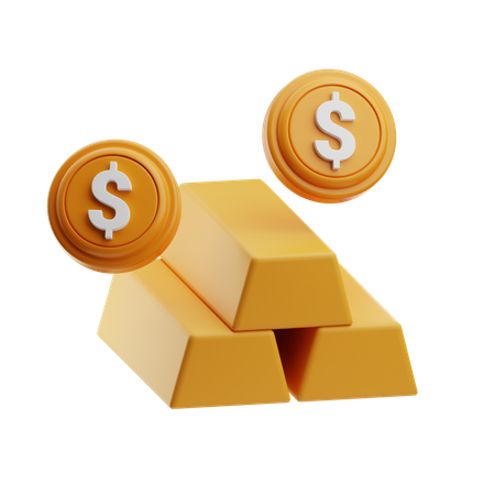 Barras e moedas de ouro  3D Icon