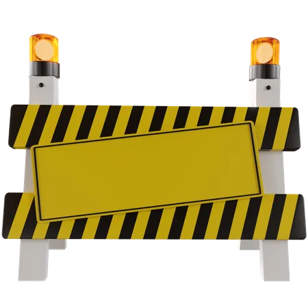 Barreira rodoviária e placa de sinalização  3D Illustration