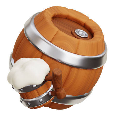 Barril de madeira com caneca de cerveja  3D Icon