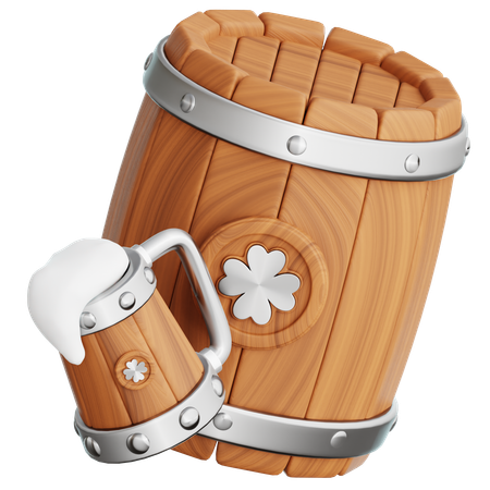 Barril de madeira com copo de cerveja  3D Icon