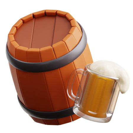 Barril de madera con vaso de cerveza  3D Icon
