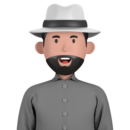Bärtiger Mann mit Hut  3D Icon