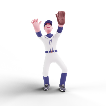 Baseball Player catching ball  3D Illustration