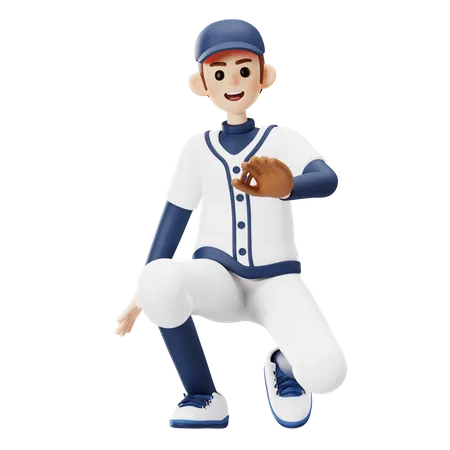 Baseball Player Getting Ready To Catch The Ball  3D Illustration