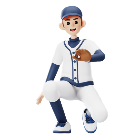 Baseball Player Getting Ready To Catch The Ball  3D Illustration