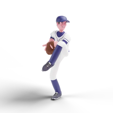 Baseball Player getting ready to throw ball 3D Illustration