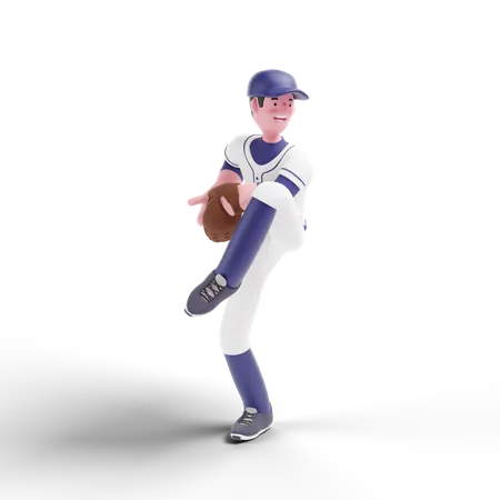 Baseball Player getting ready to throw ball  3D Illustration