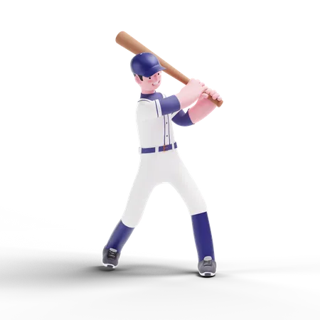 Baseball Player hitting ball 3D Illustration