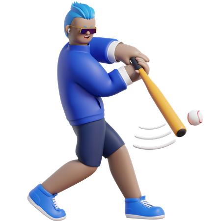 Baseball Player Hitting Ball  3D Illustration