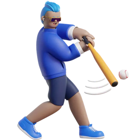 Baseball Player Hitting Ball  3D Illustration