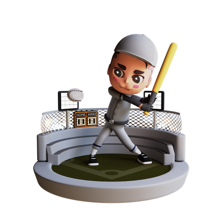 Baseball Player Playing Baseball  3D Illustration