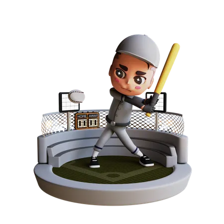 Baseball Player Playing Baseball  3D Illustration