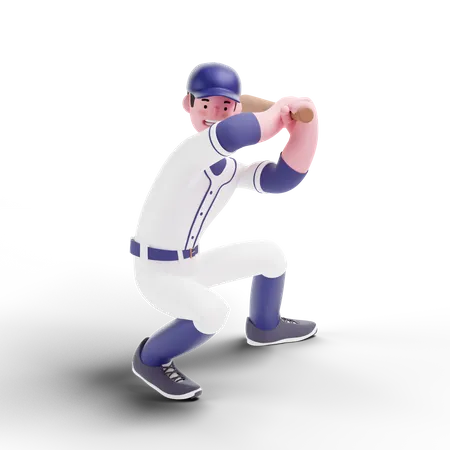 Baseball Player playing with bat  3D Illustration