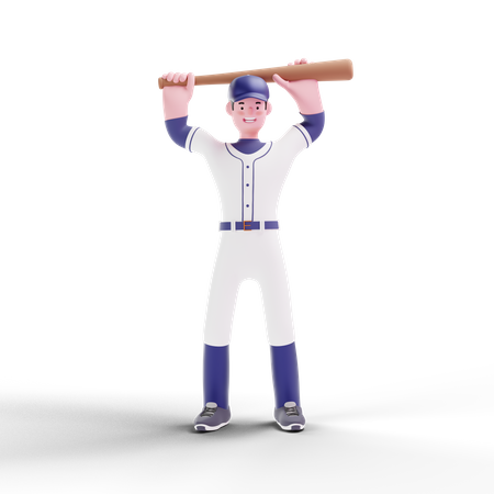 Baseball Player practicing with bat 3D Illustration