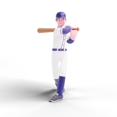 Baseball Player swinging bat  3D Illustration