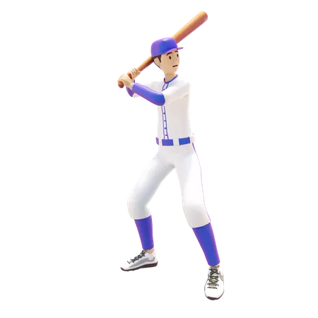 Baseball Player swinging bat  3D Illustration