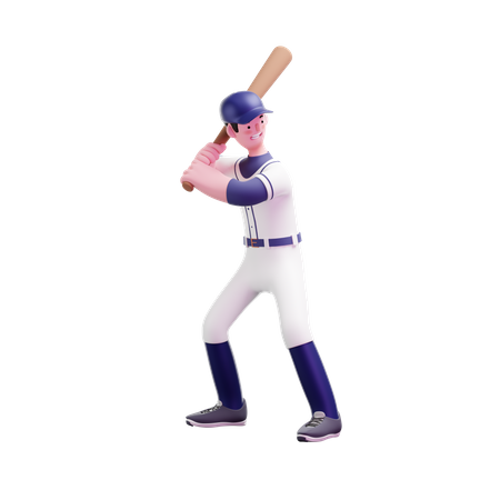 Baseball-Spieler mit Schläger  3D Illustration