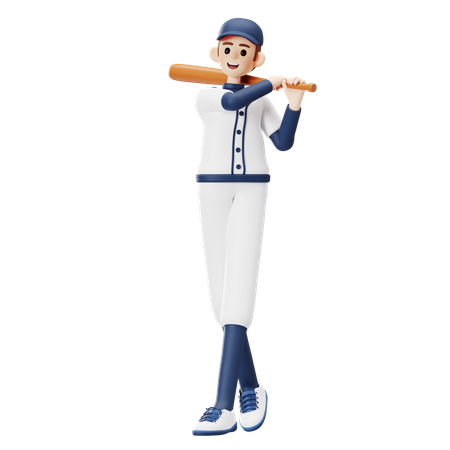 Baseball-Spieler immer bereit zu schlagen  3D Illustration