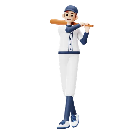 Baseball-Spieler immer bereit zu schlagen  3D Illustration