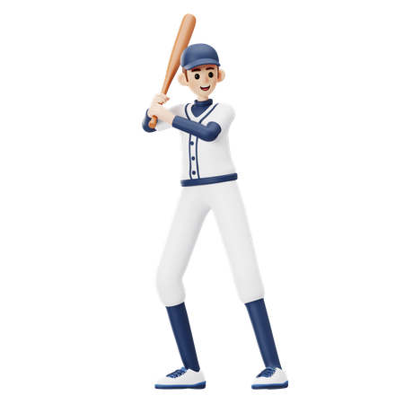 Baseball-Spieler immer bereit zu schlagen  3D Illustration