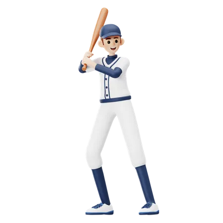 Baseball-Spieler immer bereit zu schlagen  3D Illustration