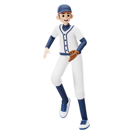 Baseball-Spieler immer bereit zu laufen  3D Illustration