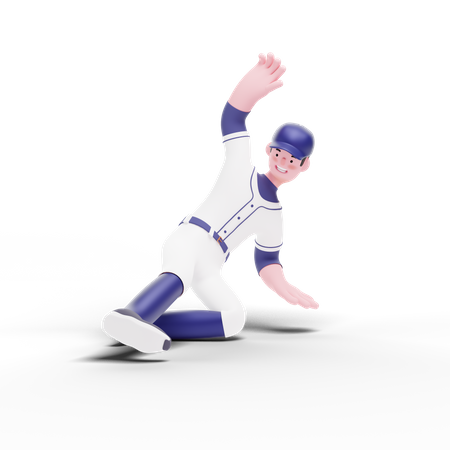 Baseball-Spieler rutscht zum Lauf aus  3D Illustration