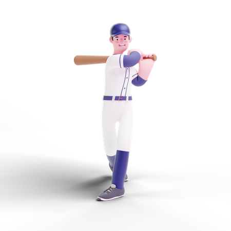 Baseball-Spieler schwingt Schläger  3D Illustration