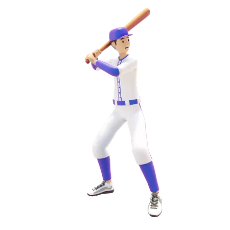 Baseball-Spieler schwingt Schläger  3D Illustration