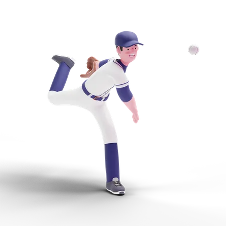Baseballspieler wirft Ball  3D Illustration