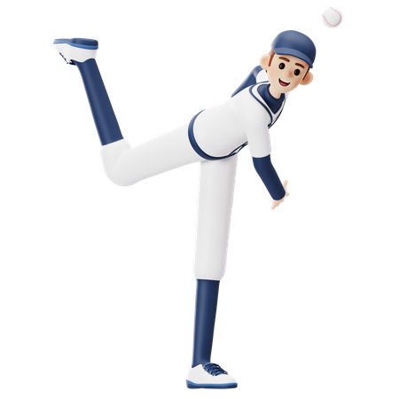 Baseballspieler wirft Ball  3D Illustration