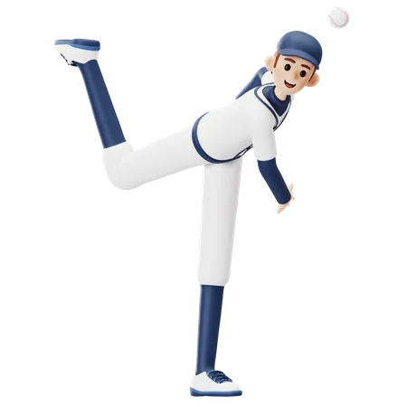 Baseballspieler wirft Ball  3D Illustration